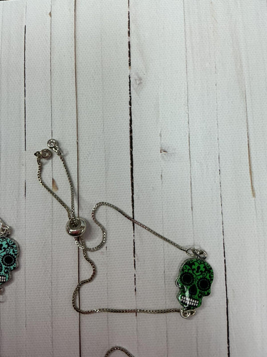 Adjustable Sugar Skull Charm Bracelet | Colourful Day of the Dead Bracelet