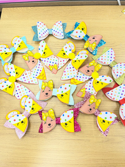 Selection of handmade Pudsey, Blush and spotty Children in Need hair bows