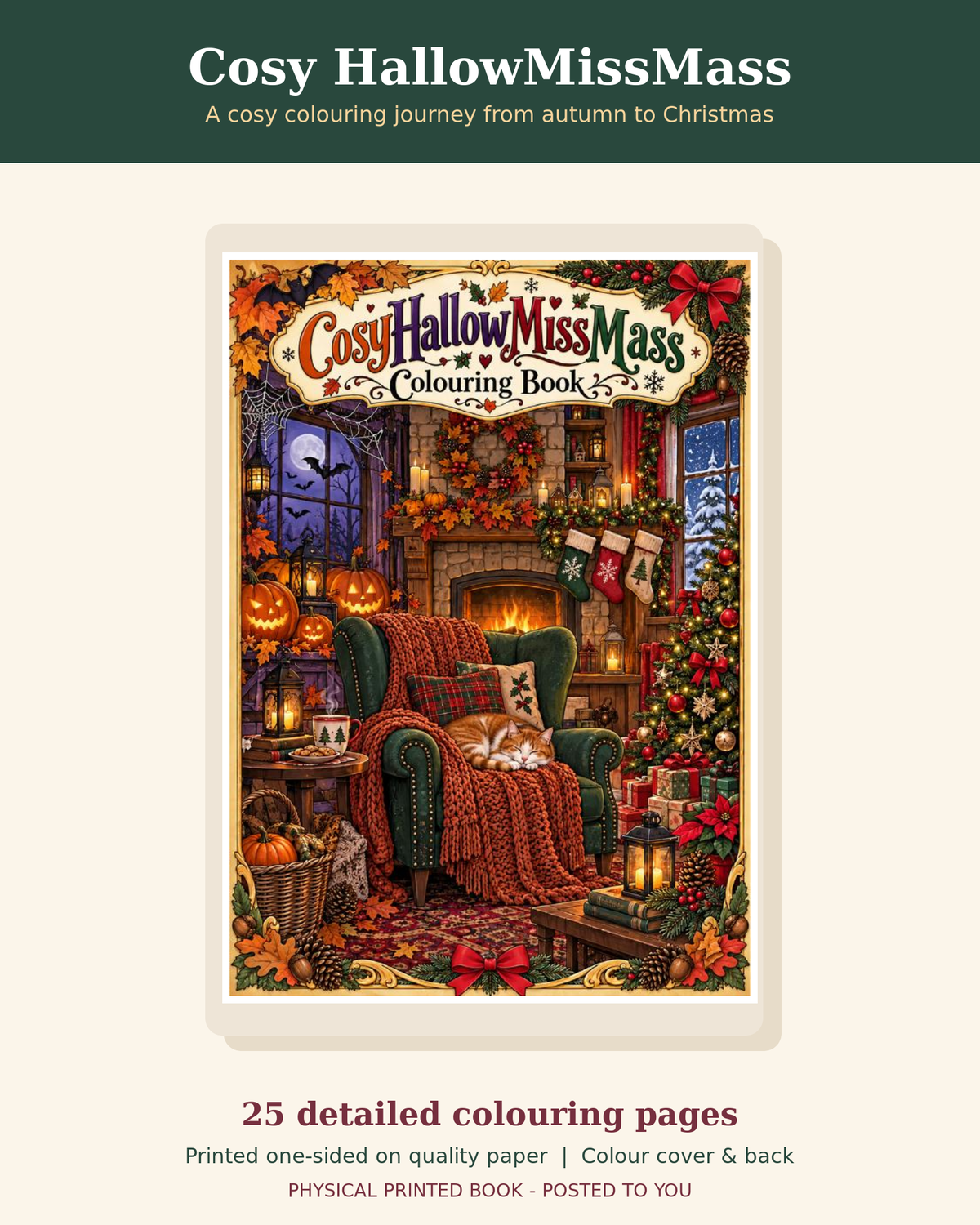 Cosy HallowMissMass spiral-bound colouring book cover