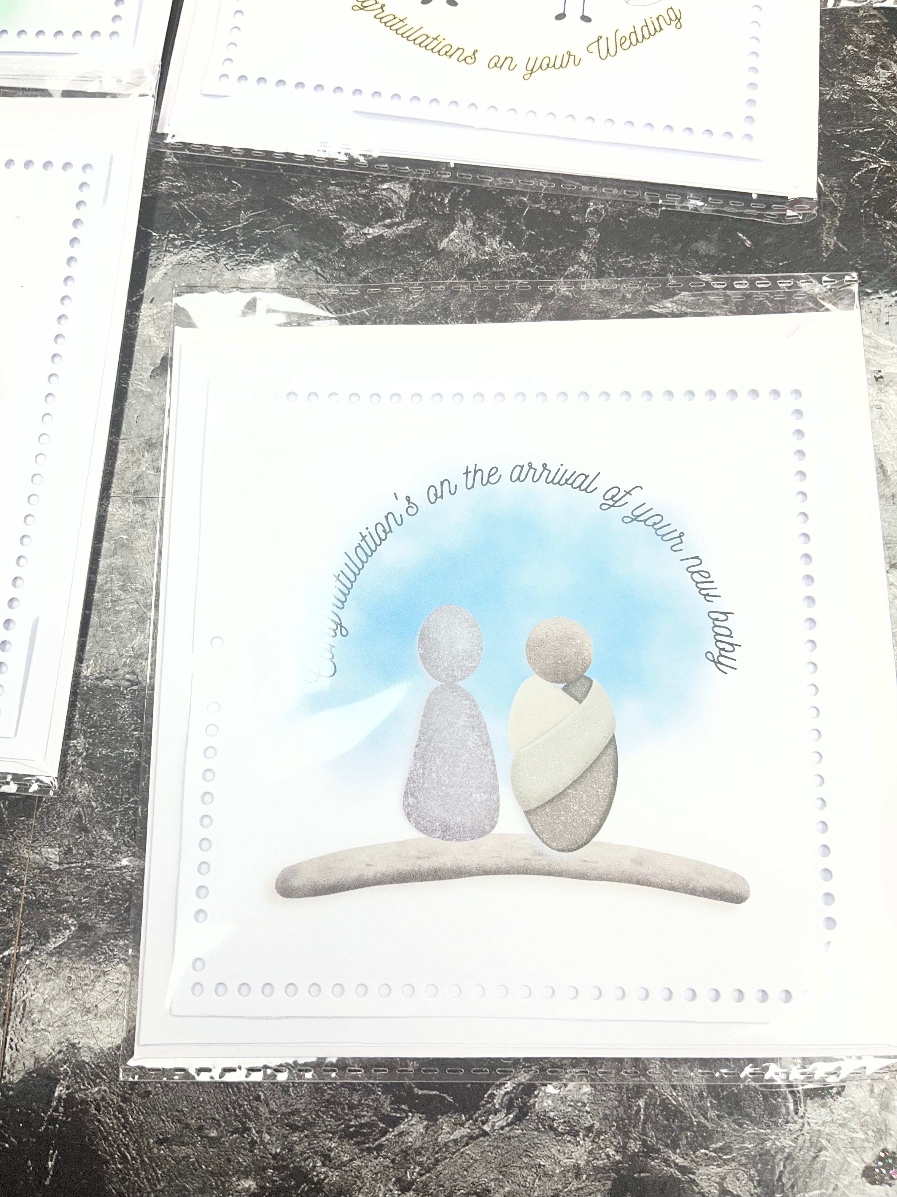 Handmade Pebble Art Greeting Cards – New Baby &