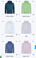 Colour charts for Hoody’s and T-shirts