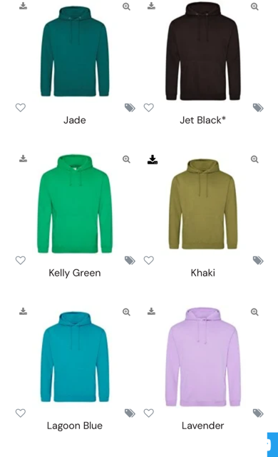 Colour charts for Hoody’s and T-shirts