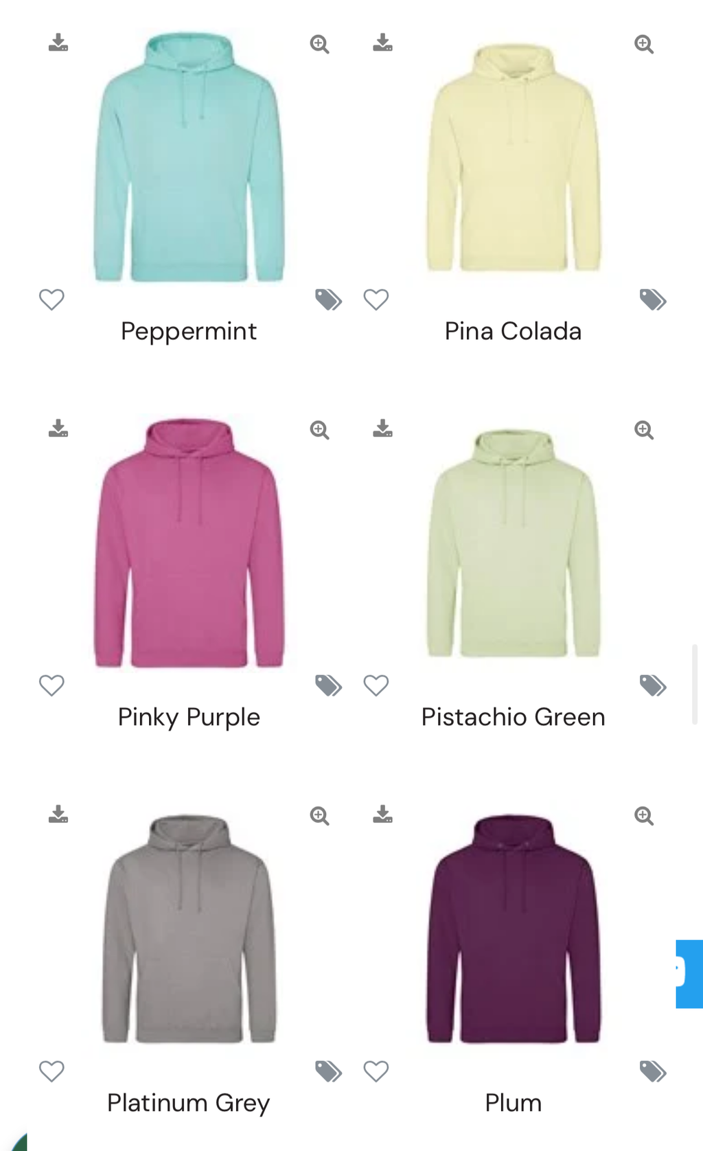 Colour charts for Hoody’s and T-shirts