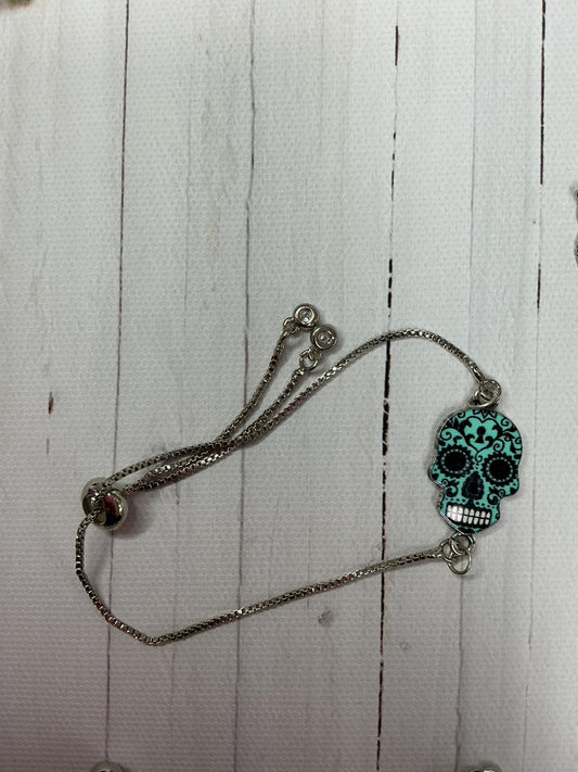 Adjustable Sugar Skull Charm Bracelet | Colourful Day of the Dead Bracelet