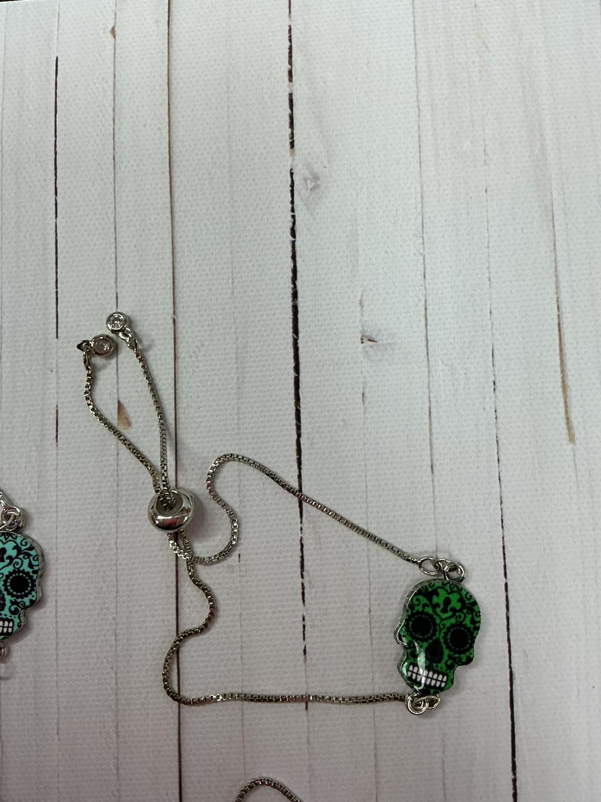 Adjustable Sugar Skull Charm Bracelet | Colourful Day of the Dead Bracelet