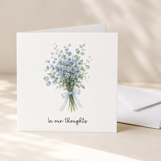Blue flowers In Our Thoughts sympathy card