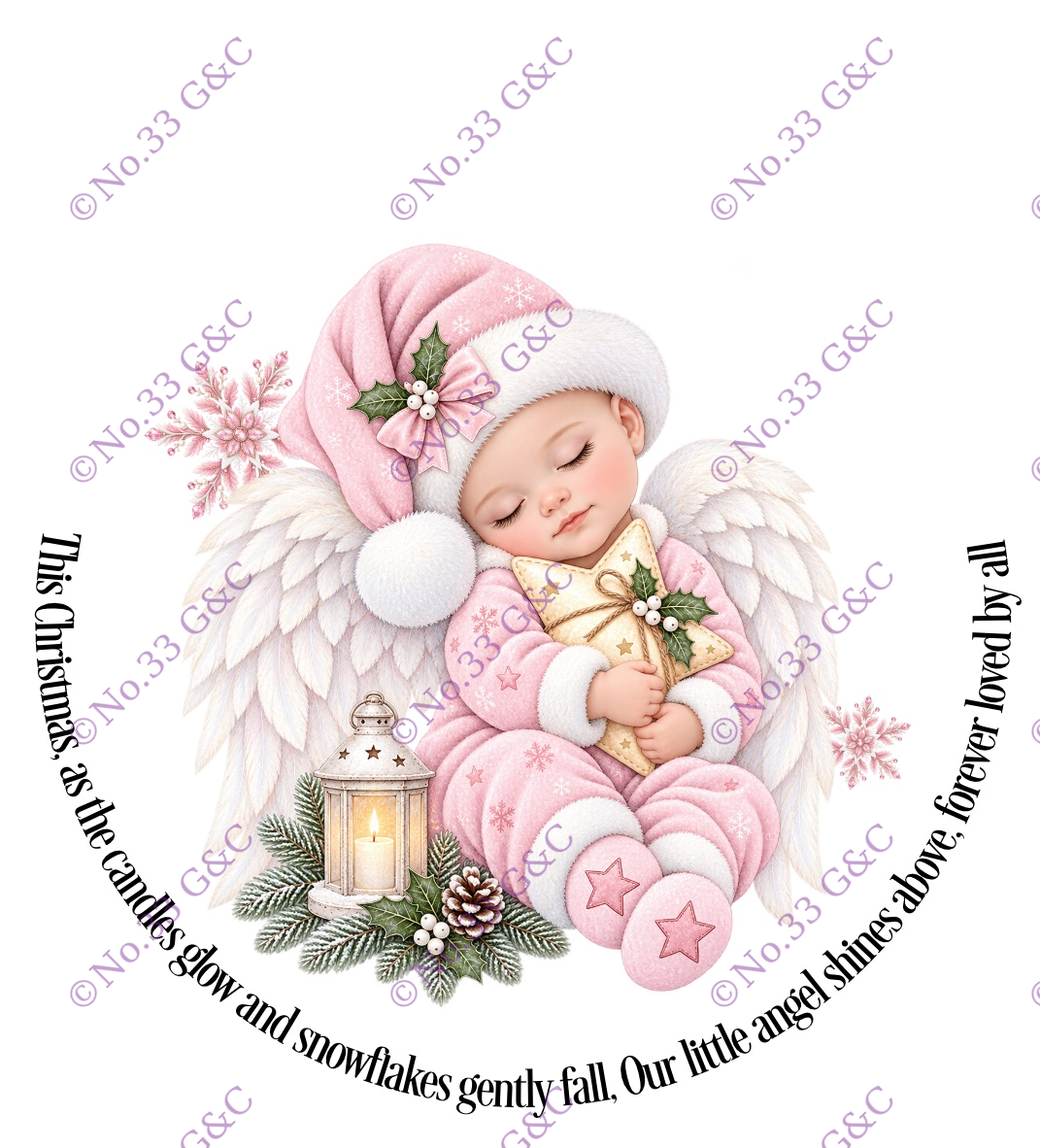 Pink personalised baby angel Christmas memorial decoration © No.33 G&C