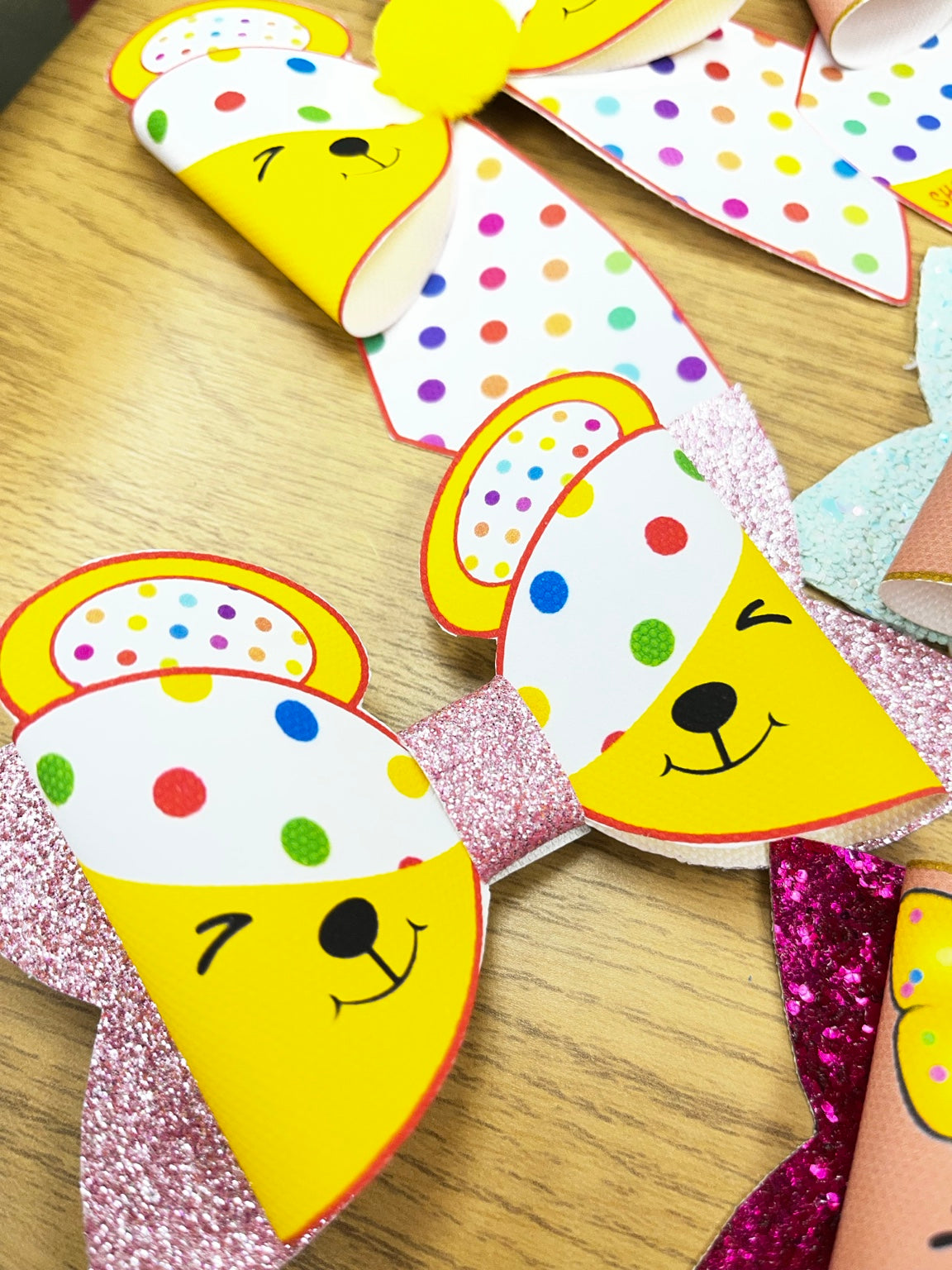 Pink glitter Pudsey Children in Need hair bows