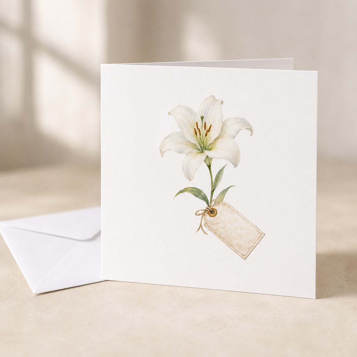 White lily blank tag sympathy card