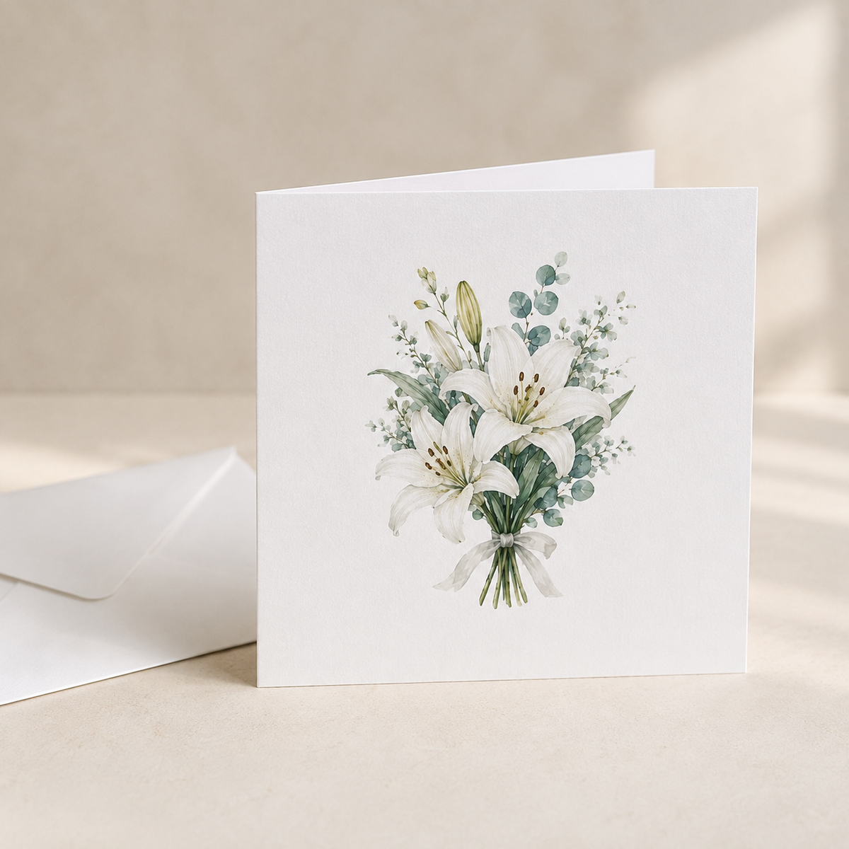White lily bouquet sympathy card